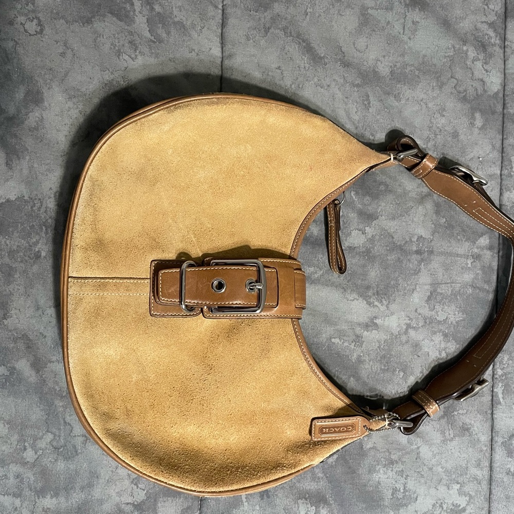 Coach Tan and Brown Hobo Bag with Leather Accents